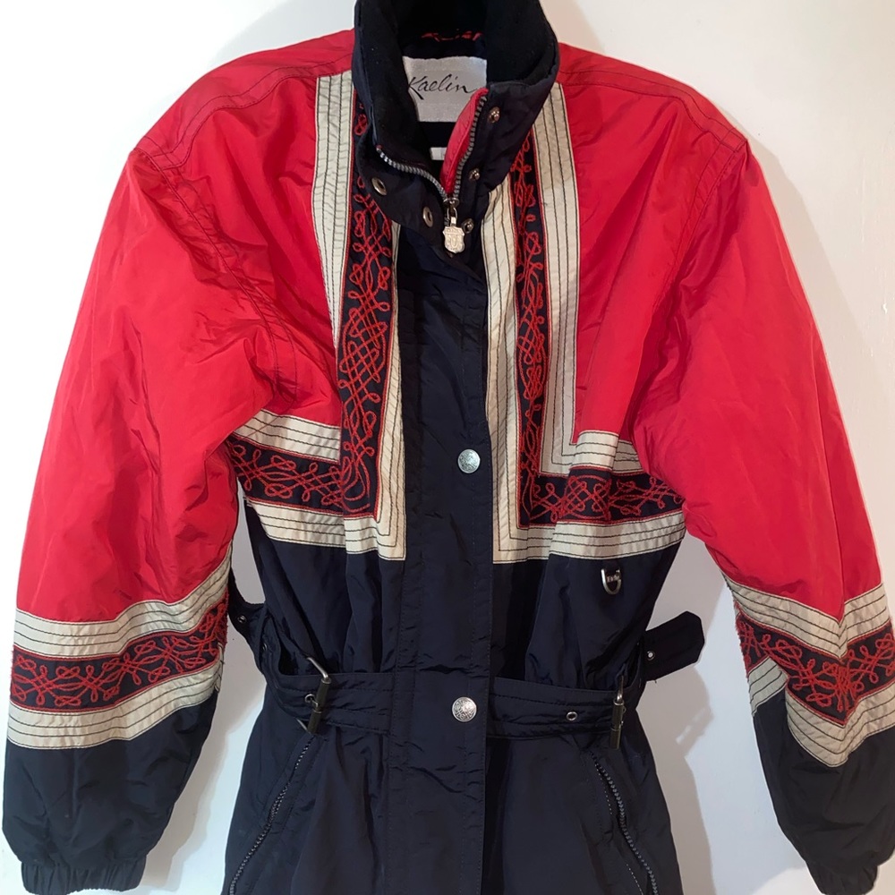 Retro Vintage 90s women’s Kaelin Ski jacket Zipper elastic waist thermolite.